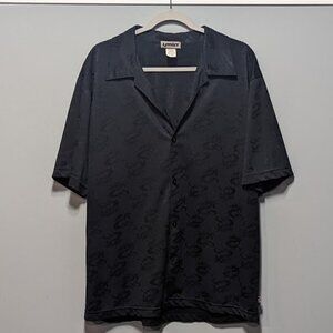 Vintage Y2k YMLA Button-Down Dragon All Over Print Short Sleeve Shirt Size L USA